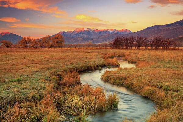 Winding Art Print featuring the photograph October sunrise in Heber Valley. by Wasatch Light