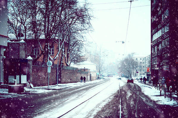 Jenny Rainbow Fine Art Photography Art Print featuring the photograph Old Moscow Street. Snowy Days in Moscow by Jenny Rainbow