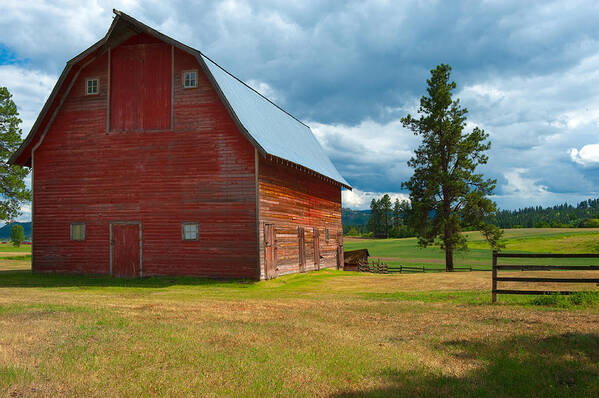 Barn Art Print featuring the photograph Old Red Big Sky Barn by Sandra Bronstein