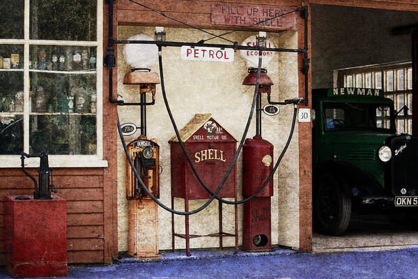 Antique Art Print featuring the photograph Old Time Gas Station by Digital Art Cafe