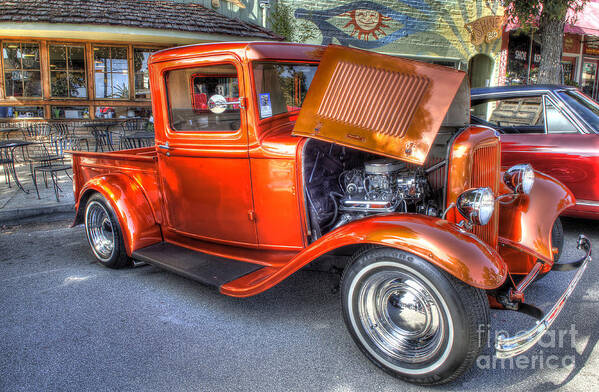 Hdr Process Art Print featuring the photograph Old Timer Orange Truck by Mathias 