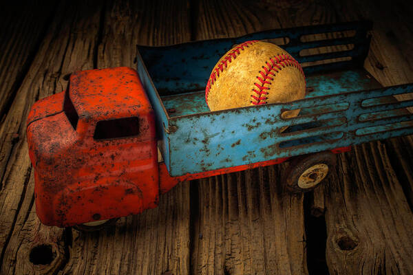 Toy Art Print featuring the photograph Old Truck With Basball by Garry Gay