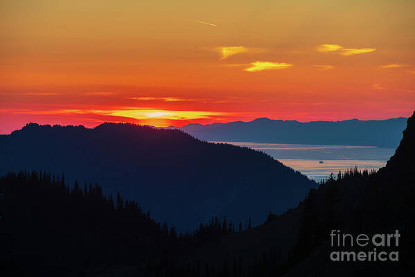 Olympic National Park Art Print featuring the photograph Olympic Peninsula Sunset and the Strait by Mike Reid