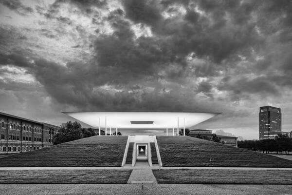 Downtown Art Print featuring the photograph Ominous Clouds Over the James Turrell Skyscape Twilight Epiphany - Rice University Houston Texas by Silvio Ligutti