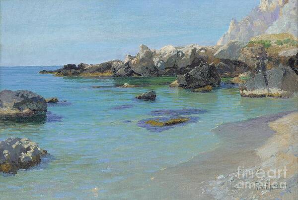 Blue Art Print featuring the painting On the Capri Coast by Paul von Spaun