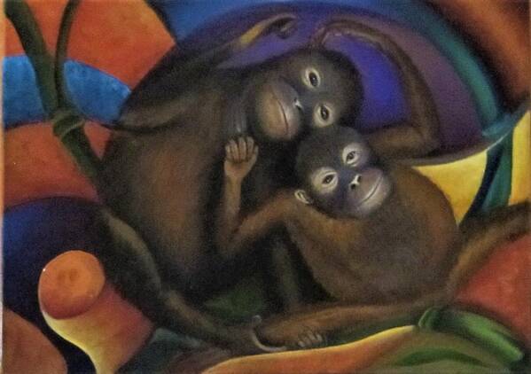 Orangutans Art Print featuring the painting Orangutans by Sherry Strong