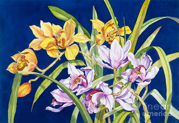 Orchids Art Print featuring the painting Orchids In Blue by Lucy Arnold