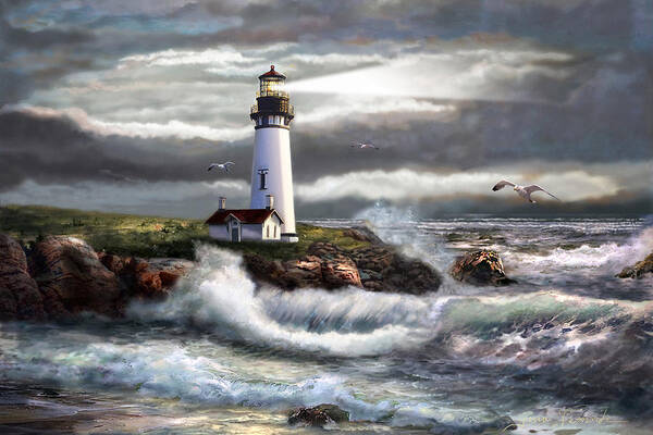 #faatoppicks Art Print featuring the painting Oregon Lighthouse Beam of hope by Regina Femrite