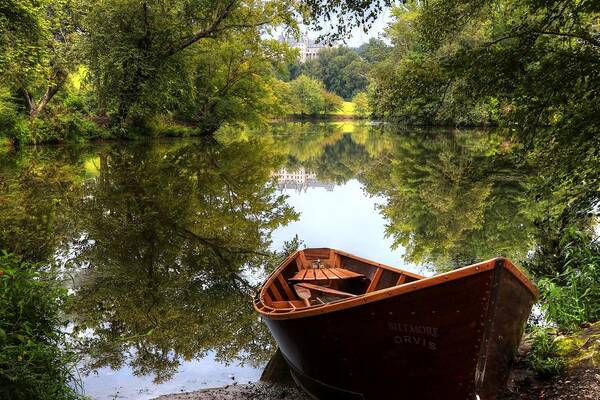 Lagoon Art Print featuring the photograph Orvis Rowboat And Biltmore Reflection II by Carol Montoya