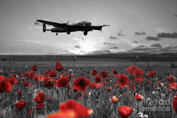 Avro Lancaster Art Print featuring the digital art Over The Fields - Selective by Airpower Art