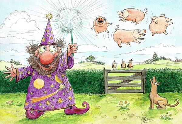 Wizard Art Print featuring the painting Pigs Might Fly  p8 by Charles Cater