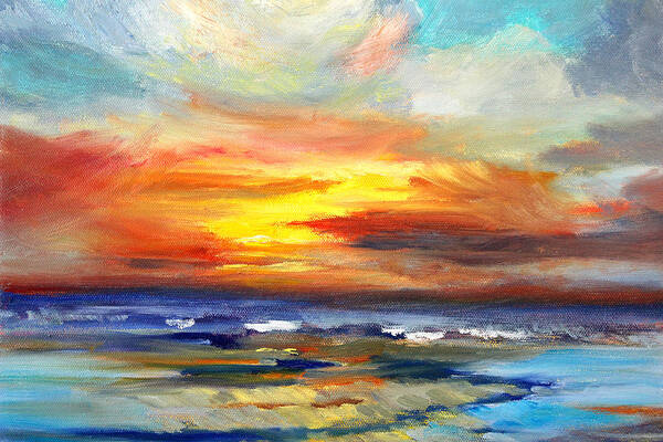 Pacific Ocean Sunset Painting Art Print featuring the painting Pacific Sunset Glow by Nancy Merkle