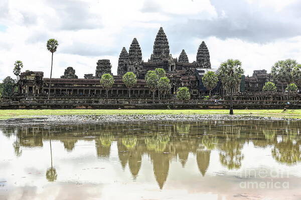 Angkor Wat Art Print featuring the photograph Panorama Angkor Wat Reflections by Chuck Kuhn