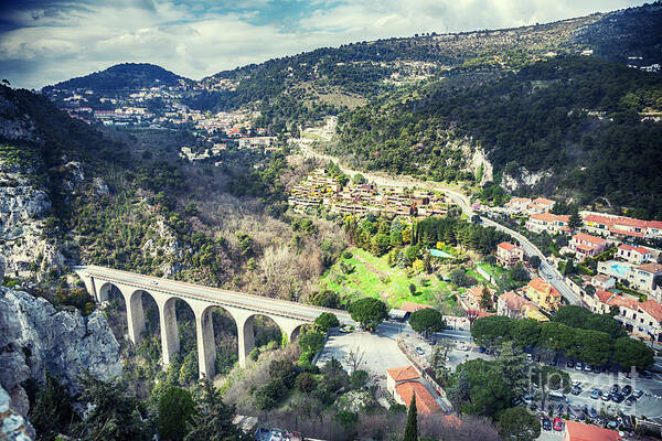 Freeway Art Print featuring the photograph panorama from Eze Chateau at The Viaduct of Eze by Ariadna De Raadt