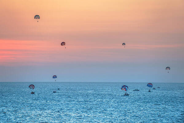 Parasailin Art Print featuring the painting Parasailing at Boracay by Judith Barath