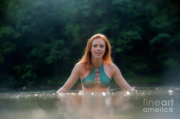Patty Smith; Model; Woman; Pretty; Red Head; Lake; Water Art Print featuring the photograph Patty Smith in the water by Dan Friend