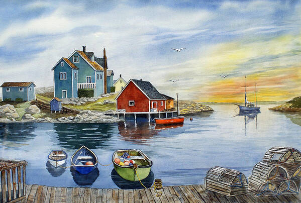 Watercolor Art Print featuring the painting Peggys Cove by Raymond Edmonds