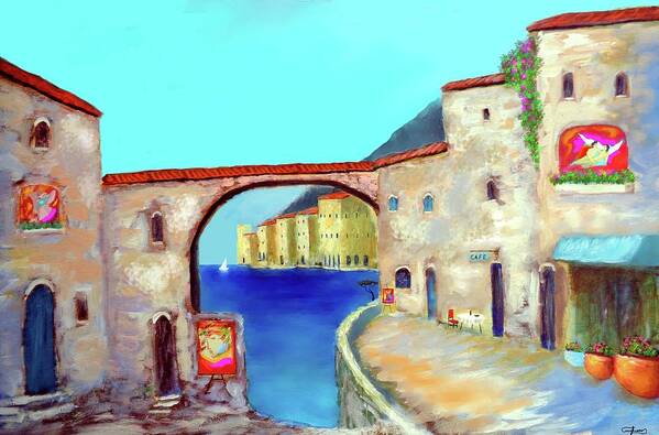  Italy Mediterranean Art Art Print featuring the painting Piazza Del La Artista by Larry Cirigliano