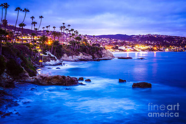 America Art Print featuring the photograph Picture of Laguna Beach California City at Night by Paul Velgos