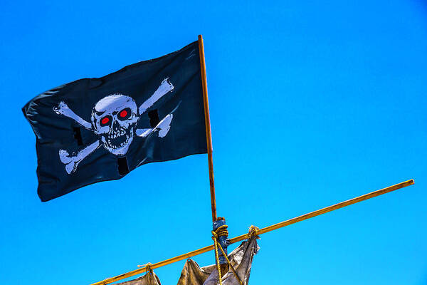 Pirate Flag Skull Cross Bones Art Print featuring the photograph Pirates Death Black Flag by Garry Gay