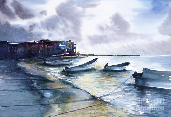 Playa Del Carma Art Print featuring the painting Playa Del Carmen by Allison Ashton