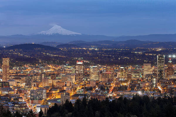 Portland Art Print featuring the photograph Portland Cityscape During Blue Hour by David Gn