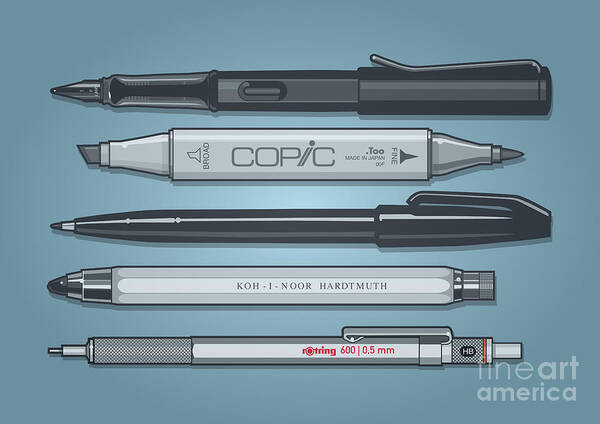 Lamy Fountain Pen Art Print featuring the mixed media Pro Pens by Tom Mayer II Monkey Crisis On Mars