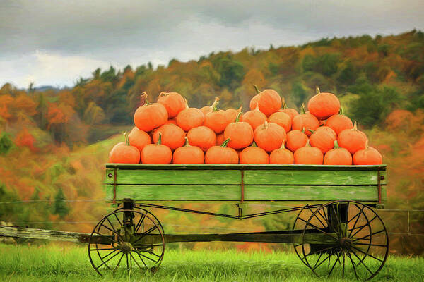 Pumpkins Art Print featuring the photograph Pumpkins On A Wagon by Jaki Miller