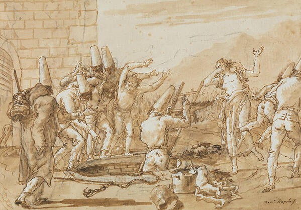 18th Century Art Art Print featuring the photograph Punchinello Retrieving Dead Fowls from a Well by Giovanni Domenico Tiepolo