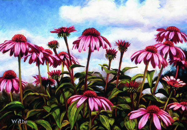 Flowers Art Print featuring the painting Purple Coneflowers by Marie Witte