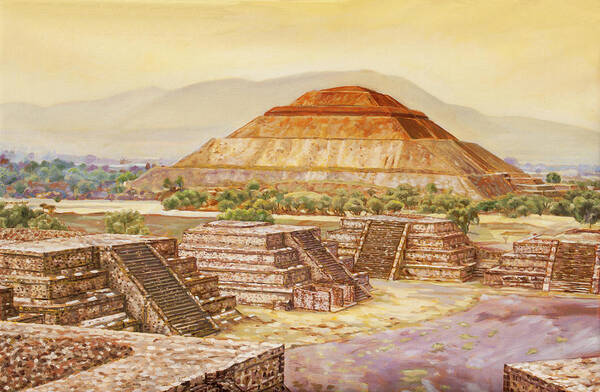 Teotihuacan Art Print featuring the painting Pyramids At Teotihuacan by Dominique Amendola