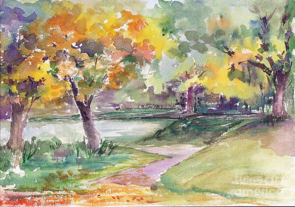 Autumn Art Print featuring the painting Quiet corner by Asha Sudhaker Shenoy