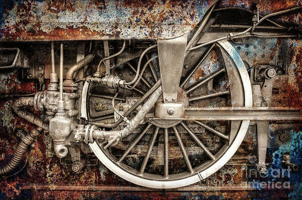 Rail Wheel Art Print featuring the photograph Rail Wheel Grunge Detail, Steam Locomotive 05 by Daliana Pacuraru