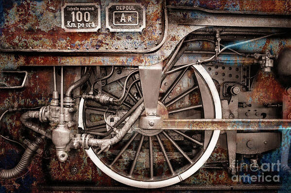 Rail Wheel Art Print featuring the photograph Rail Wheel Grunge Detail, Steam Locomotive 06 by Daliana Pacuraru