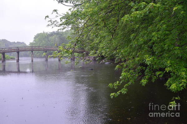 The Old Manse Art Print featuring the photograph Raining Afternoon Along the Concord River by Leslie M Browning