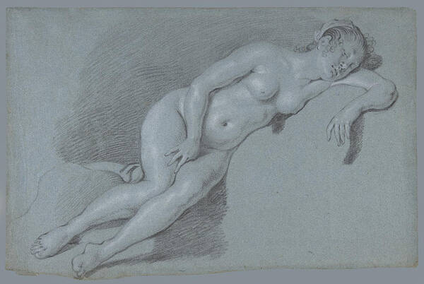 Govert Flinck Art Print featuring the drawing Reclining Female Nude by Govert Flinck