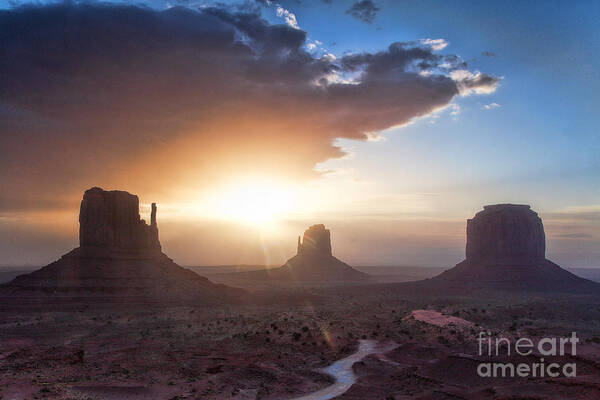 Monument Valley Print Art Print featuring the photograph Red Dirt Dawning by Jim Garrison
