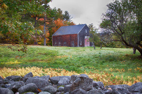 Chocorua Fall Colors Art Print featuring the photograph Red door barn by Jeff Folger