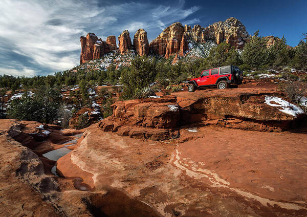 Red Jeep Art Print featuring the photograph Red Jeep on the Rocks by Rick Strobaugh