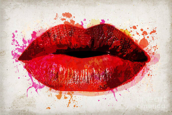 Lips Art Print featuring the painting Red kiss watercolor by Delphimages Photo Creations