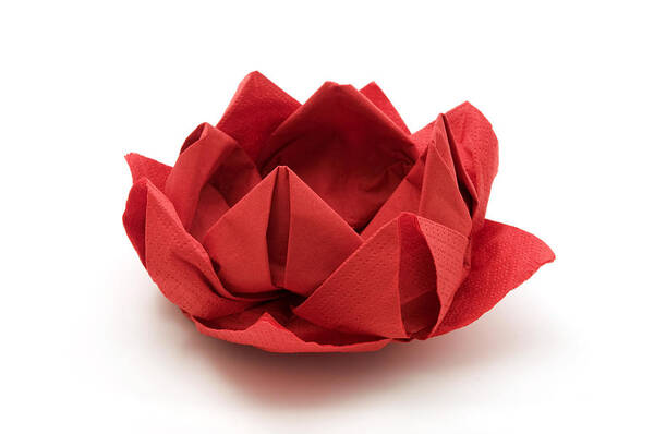 White Background Art Print featuring the photograph Red lotus origami by Fabrizio Troiani