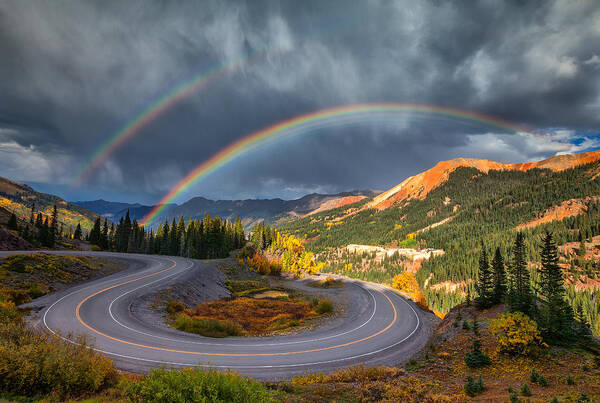 Rainbows Art Print featuring the photograph Red Mountain Rainbow by Darren White