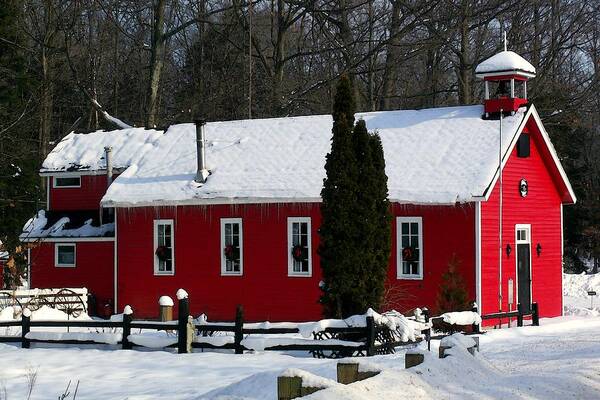 Red Schoolhouse Art Print featuring the photograph Red Schoolhouse at Christmas by Desiree Paquette