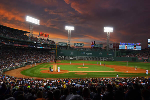 Boston Art Print featuring the photograph Red Sky over Fenway Park by Toby McGuire