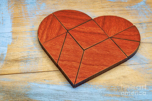 Chinese Art Print featuring the photograph Red Wood Heart Tangram by Marek Uliasz