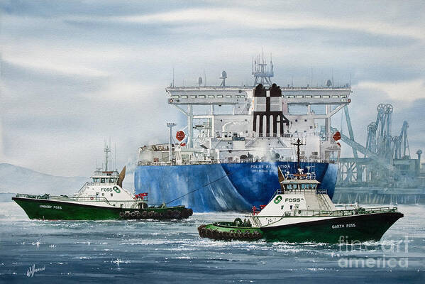 Tugboat Garth Foss Art Print Art Print featuring the painting Refinery Tanker Escort by James Williamson