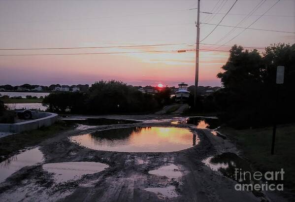 Sunset Art Print featuring the painting Reflection in Puddles by Rita Brown
