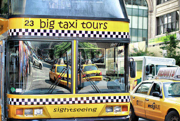 Manhattan Art Print featuring the photograph Reflections on a Bus by Cate Franklyn