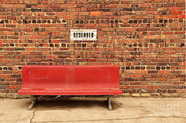 Bench Reserved Brick Mason Masonry Seating Seat Parking Art Print featuring the photograph Reserved Seating 1176 by Ken DePue