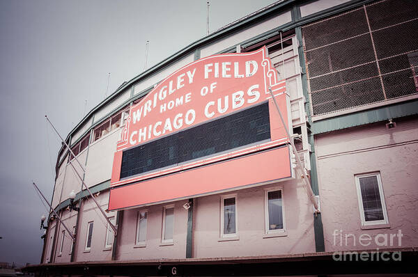 America Art Print featuring the photograph Retro Wrigley Field Sign by Paul Velgos